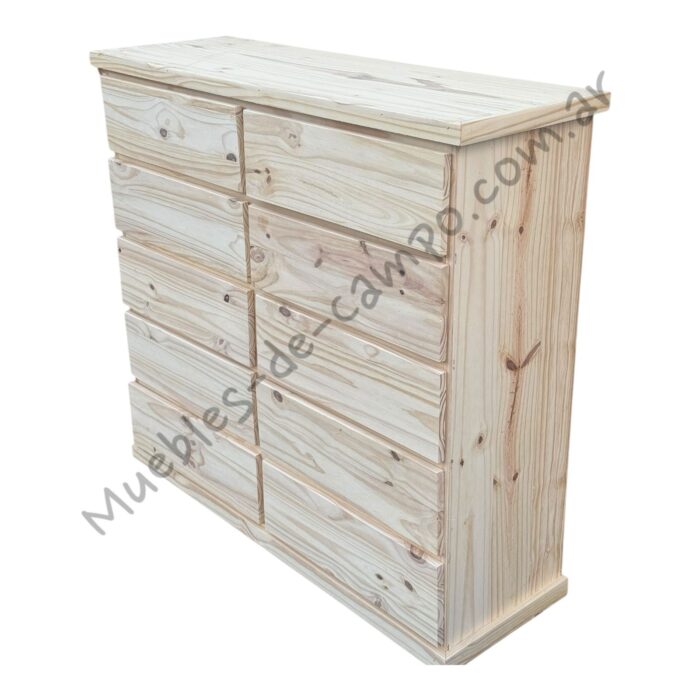 Cómoda Cajonera de pino 120 x 40 con 10 cajones, 2 filas de 5 cajones - Imagen 9