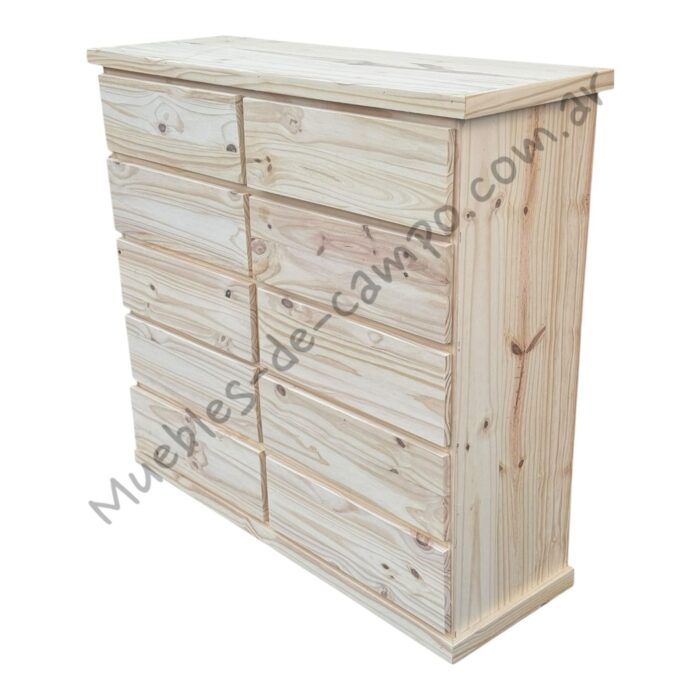 Cómoda Cajonera de pino 120 x 40 con 10 cajones, 2 filas de 5 cajones - Imagen 11