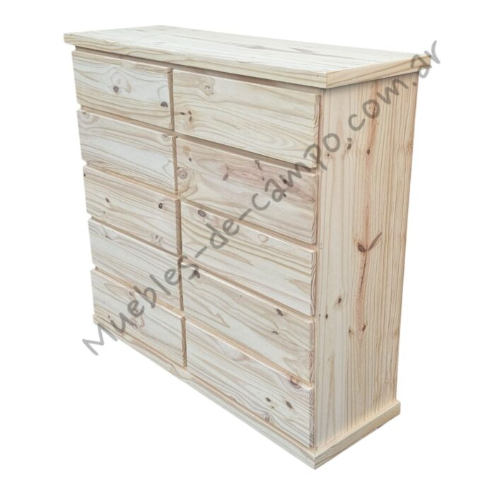 Cómoda Cajonera de pino 120 x 40 con 10 cajones, 2 filas de 5 cajones - Imagen 10