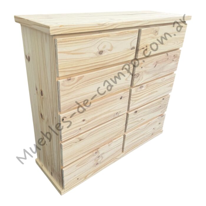 Cómoda Cajonera de pino 120 x 40 con 10 cajones, 2 filas de 5 cajones - Imagen 7