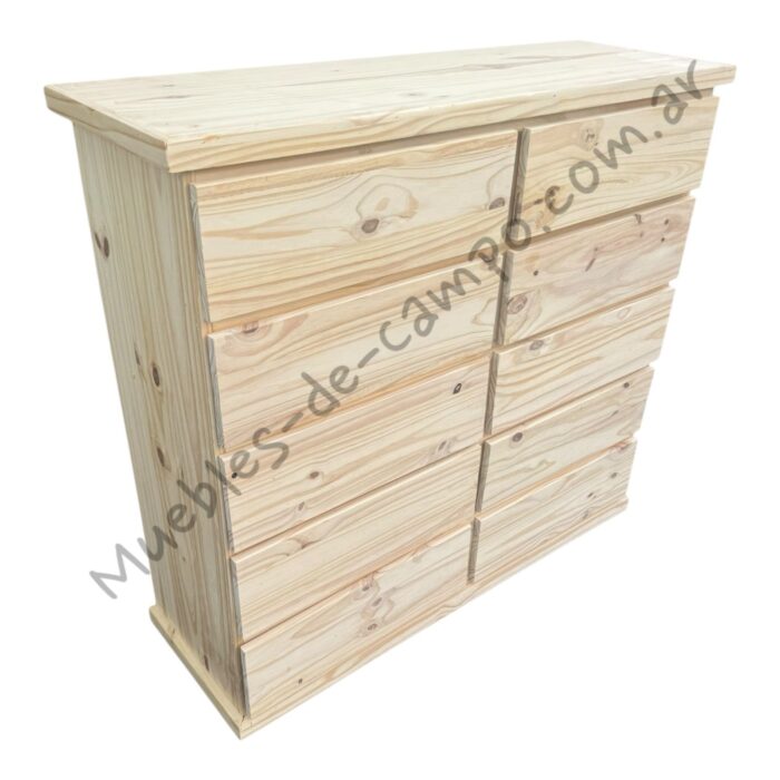 Cómoda Cajonera de pino 120 x 40 con 10 cajones, 2 filas de 5 cajones - Imagen 8