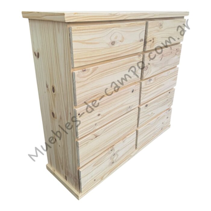 Cómoda Cajonera de pino 120 x 40 con 10 cajones, 2 filas de 5 cajones - Imagen 6