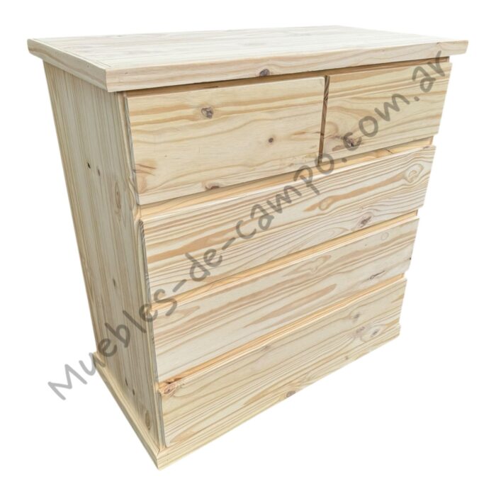 Cómoda Cambiador Cajonera de pino 100x100x50  con 5 cajones, 2 cajones chicos + 3 cajones largos - Imagen 4