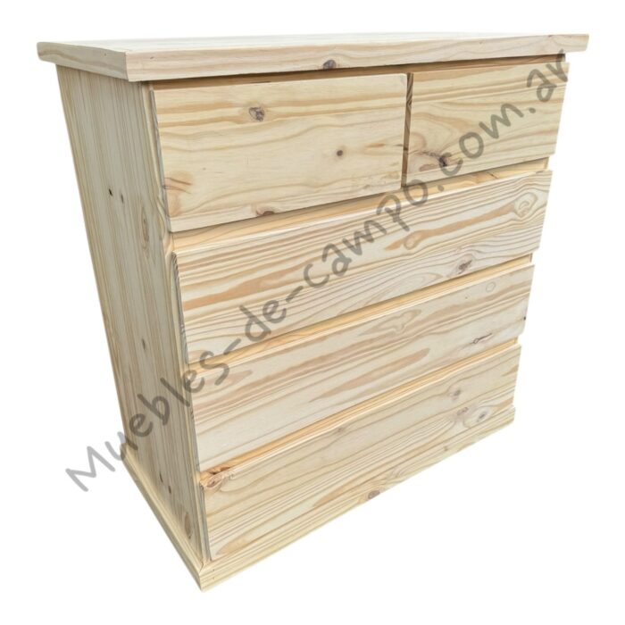 Cómoda Cambiador Cajonera de pino 100x100x50  con 5 cajones, 2 cajones chicos + 3 cajones largos - Imagen 5