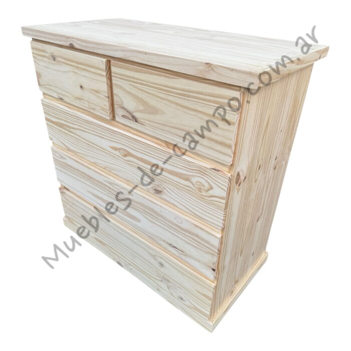 Cómoda Cambiador Cajonera de pino 100x100x50  con 5 cajones, 2 cajones chicos + 3 cajones largos - Imagen 3