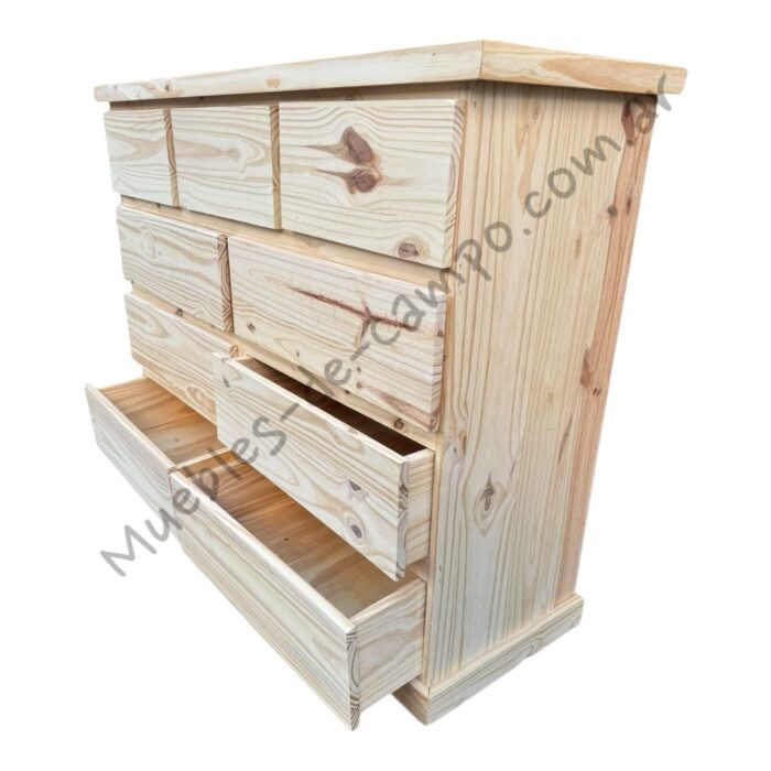 Cómoda Cajonera de pino con 9 cajones, 3 cajones chicos + 6 cajones largos - Imagen 2