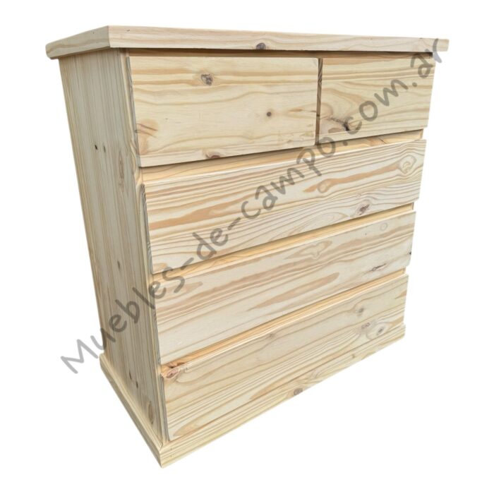 Cómoda Cambiador Cajonera de pino 100x100x50  con 5 cajones, 2 cajones chicos + 3 cajones largos - Imagen 6