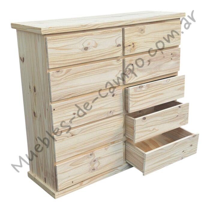 Cómoda Cajonera de pino 120 x 40 con 10 cajones, 2 filas de 5 cajones - Imagen 3