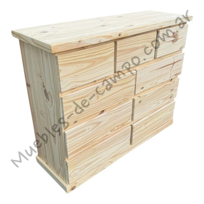 Cómoda Cajonera de pino con 9 cajones, 3 cajones chicos + 6 cajones largos - Imagen 6