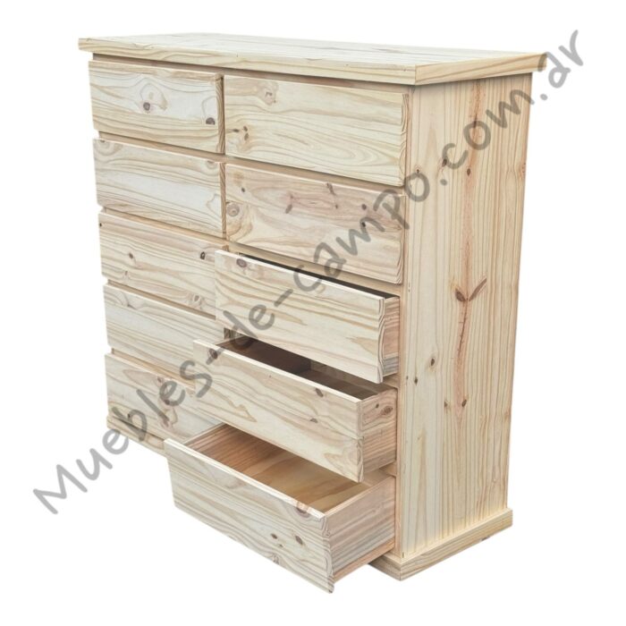Cómoda Cajonera de pino 120 x 40 con 10 cajones, 2 filas de 5 cajones