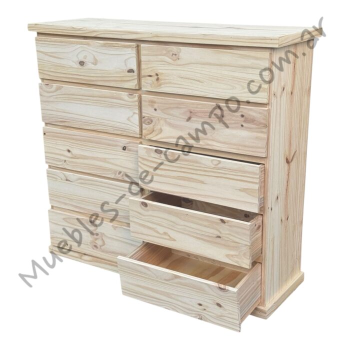 Cómoda Cajonera de pino 120 x 40 con 10 cajones, 2 filas de 5 cajones - Imagen 4