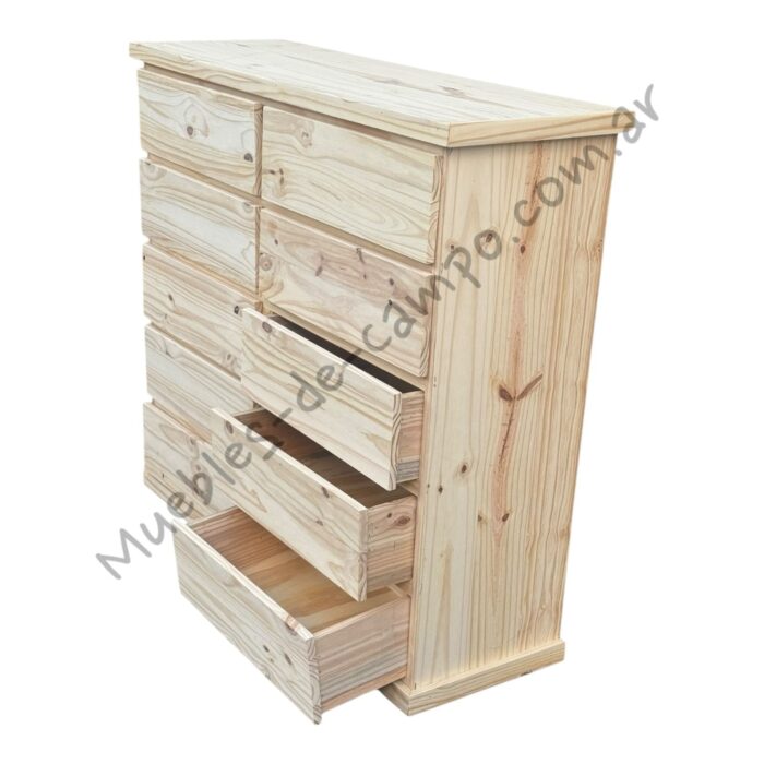 Cómoda Cajonera de pino 120 x 40 con 10 cajones, 2 filas de 5 cajones - Imagen 2