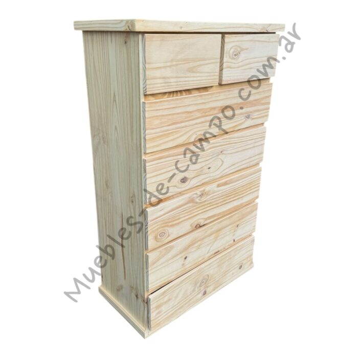 Cómoda Cajonera Chifonier de pino 80cm con 7 Cajones - 2 cajones chicos + 5 cajones largos - Imagen 2