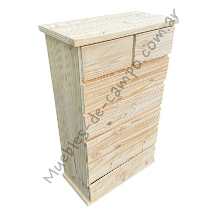 Cómoda Cajonera Chifonier de pino 80cm con 7 Cajones - 2 cajones chicos + 5 cajones largos - Imagen 4