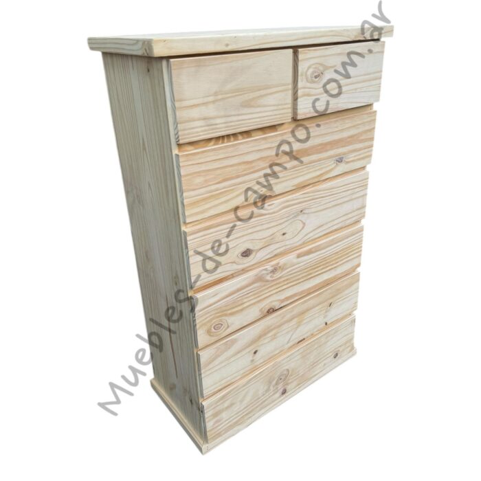 Cómoda Cajonera Chifonier de pino 80cm con 7 Cajones - 2 cajones chicos + 5 cajones largos - Imagen 6