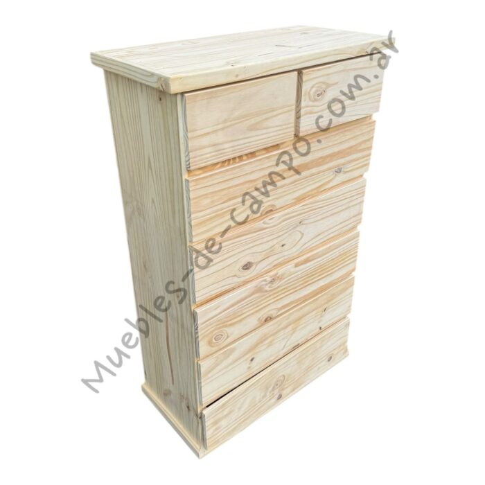 Cómoda Cajonera Chifonier de pino 80cm con 7 Cajones - 2 cajones chicos + 5 cajones largos - Imagen 3