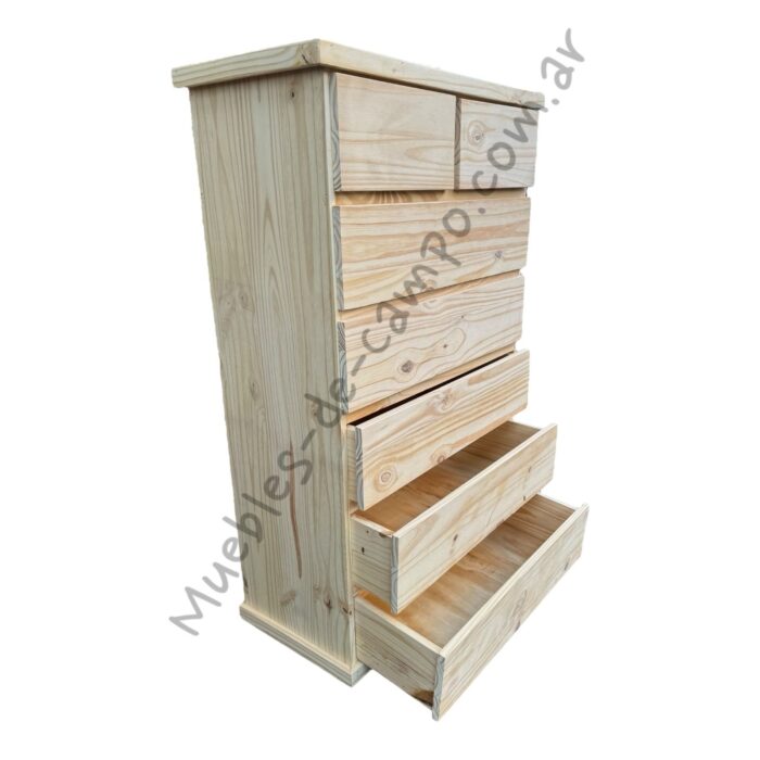 Cómoda Cajonera Chifonier de pino 80cm con 7 Cajones - 2 cajones chicos + 5 cajones largos