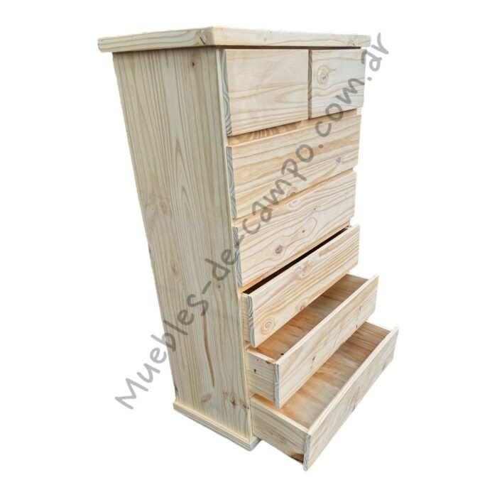 Cómoda Cajonera Chifonier de pino 80cm con 7 Cajones - 2 cajones chicos + 5 cajones largos - Imagen 9