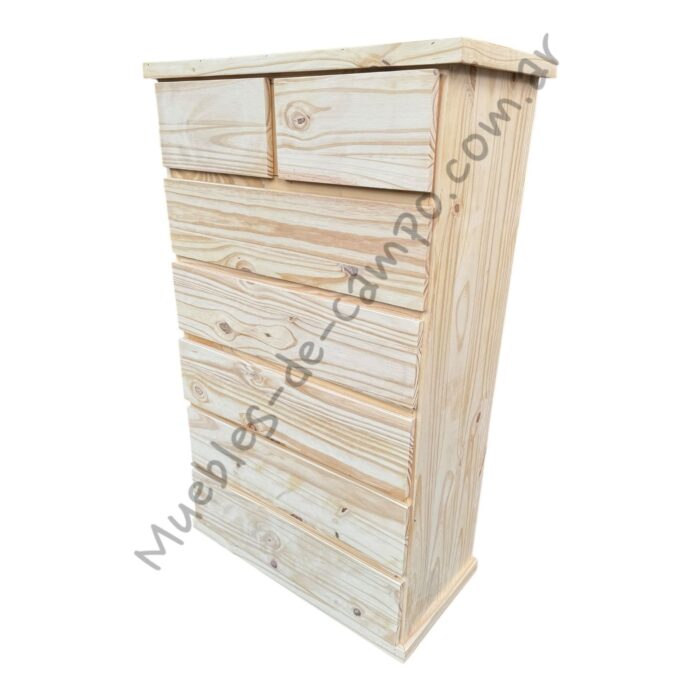 Cómoda Cajonera Chifonier de pino 80cm con 7 Cajones - 2 cajones chicos + 5 cajones largos - Imagen 7