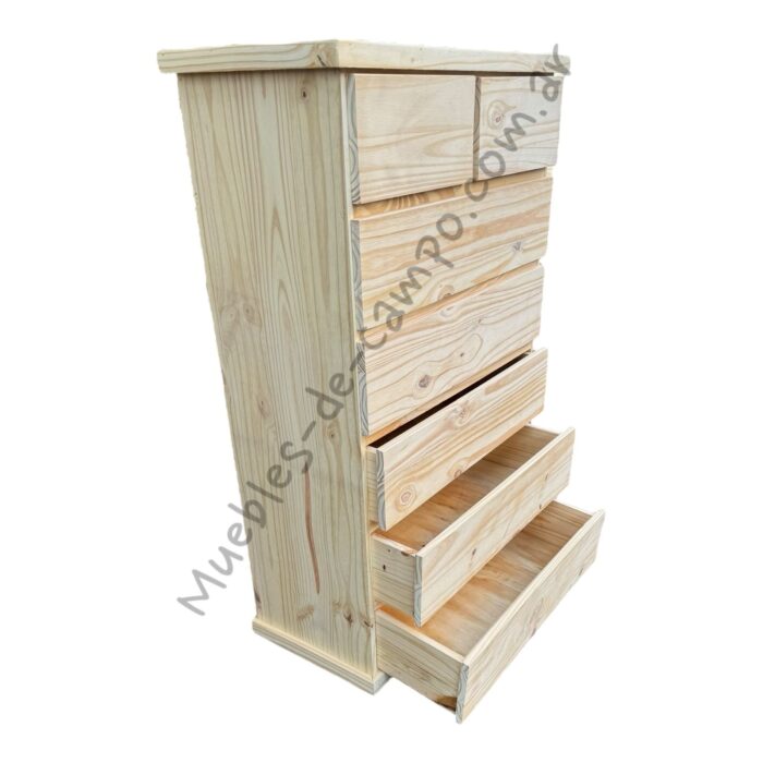 Cómoda Cajonera Chifonier de pino 80cm con 7 Cajones - 2 cajones chicos + 5 cajones largos - Imagen 11