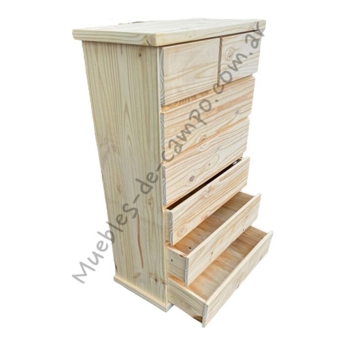 Cómoda Cajonera Chifonier de pino 80cm con 7 Cajones - 2 cajones chicos + 5 cajones largos - Imagen 12