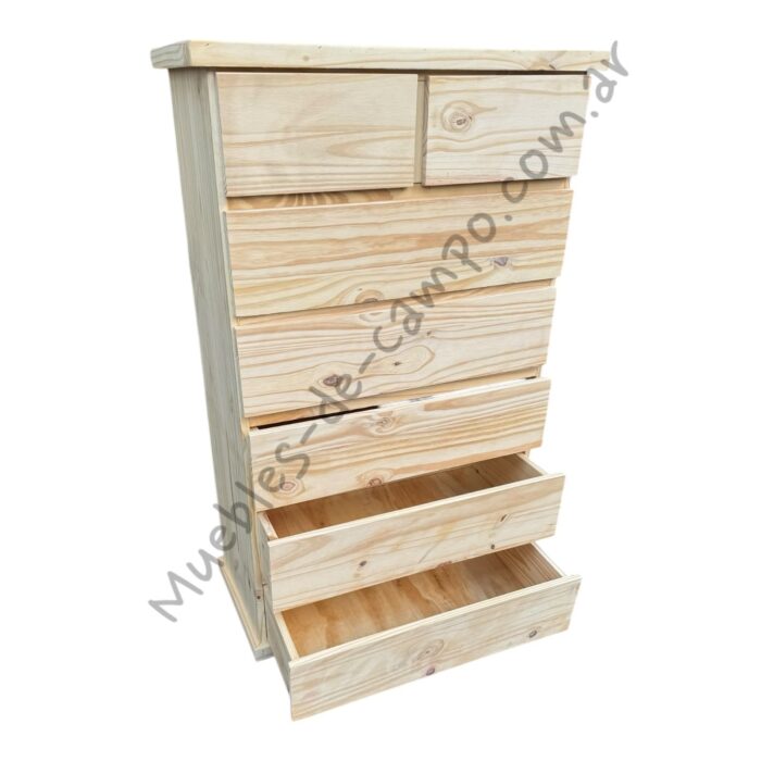 Cómoda Cajonera Chifonier de pino 80cm con 7 Cajones - 2 cajones chicos + 5 cajones largos - Imagen 10