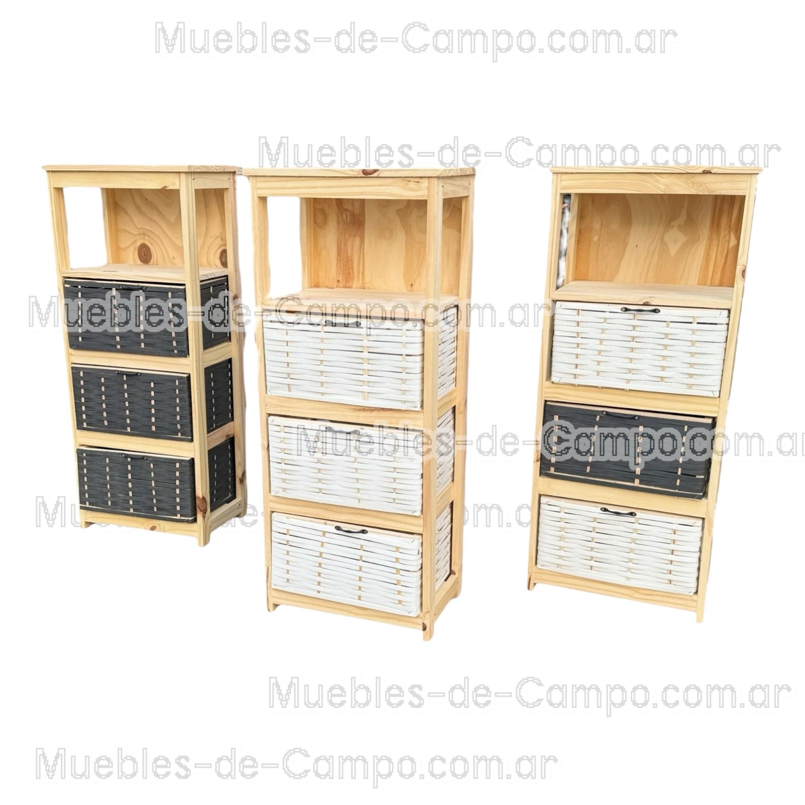 Canastero Organizador de Madera de Pino con 1 estante y 3 Canastos de suncho y mimbre – Diseño Funcional y Estilizado - Imagen 8