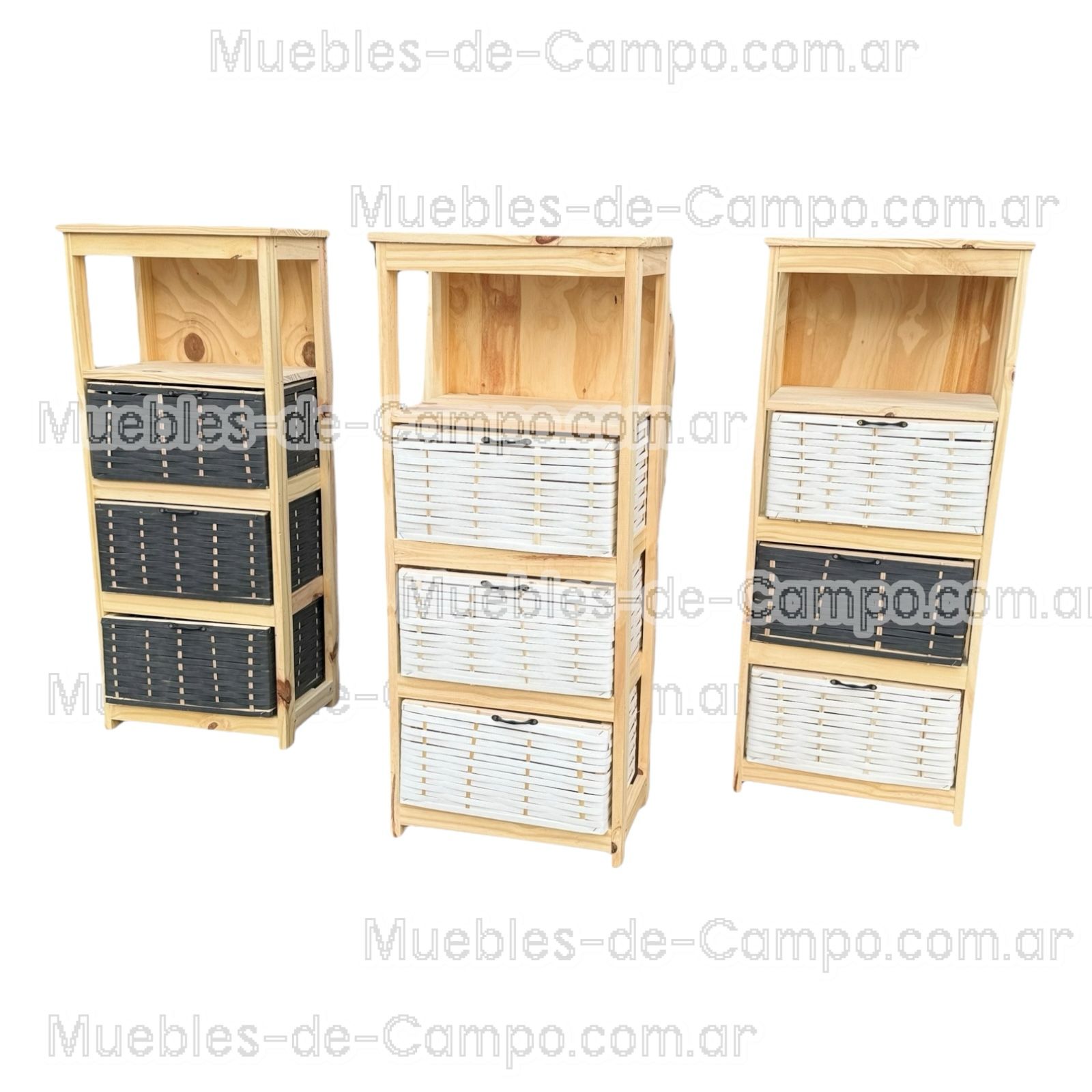 Canastero Organizador de Madera de Pino con 1 estante y 3 Canastos de suncho y mimbre – Diseño Funcional y Estilizado - Imagen 6