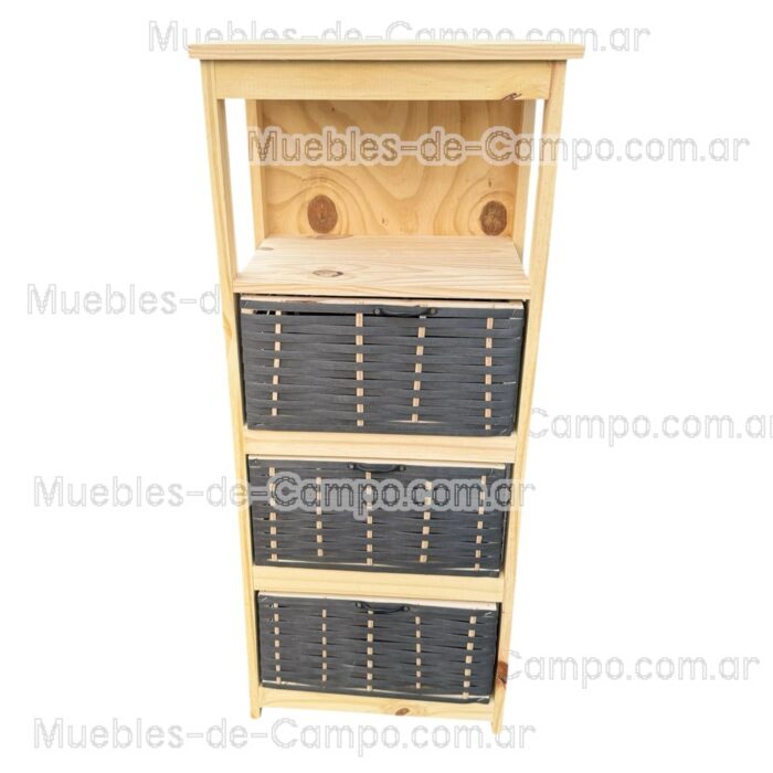 Canastero Organizador de Madera de Pino con 1 estante y 3 Canastos de suncho y mimbre – Diseño Funcional y Estilizado - Imagen 7
