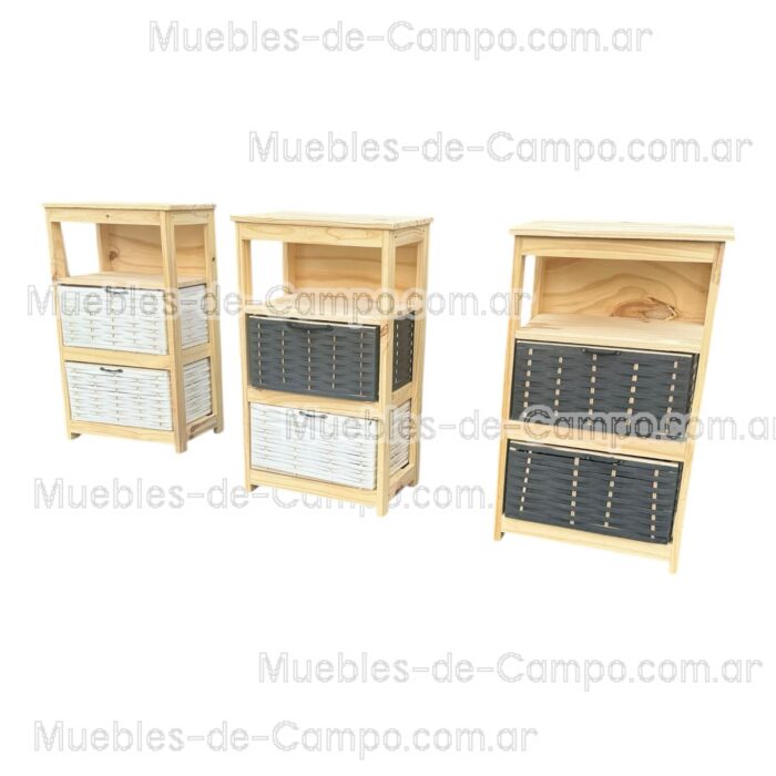 Canastero Organizador de Madera de Pino con 1 estante y 2 Canastos de suncho y mimbre – Diseño Funcional y Estilizado