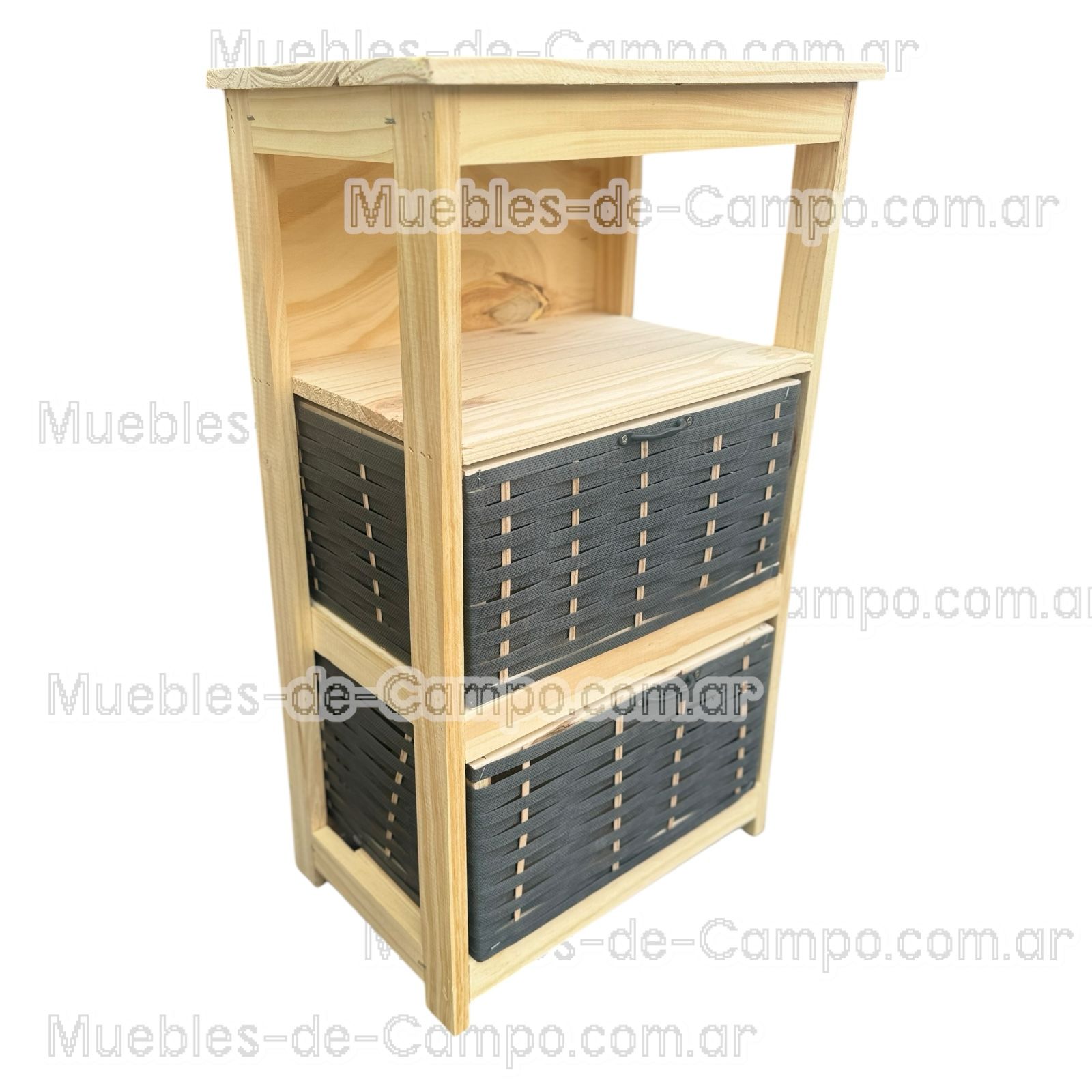 Canastero Organizador de Madera de Pino con 1 estante y 2 Canastos de suncho y mimbre – Diseño Funcional y Estilizado - Imagen 8