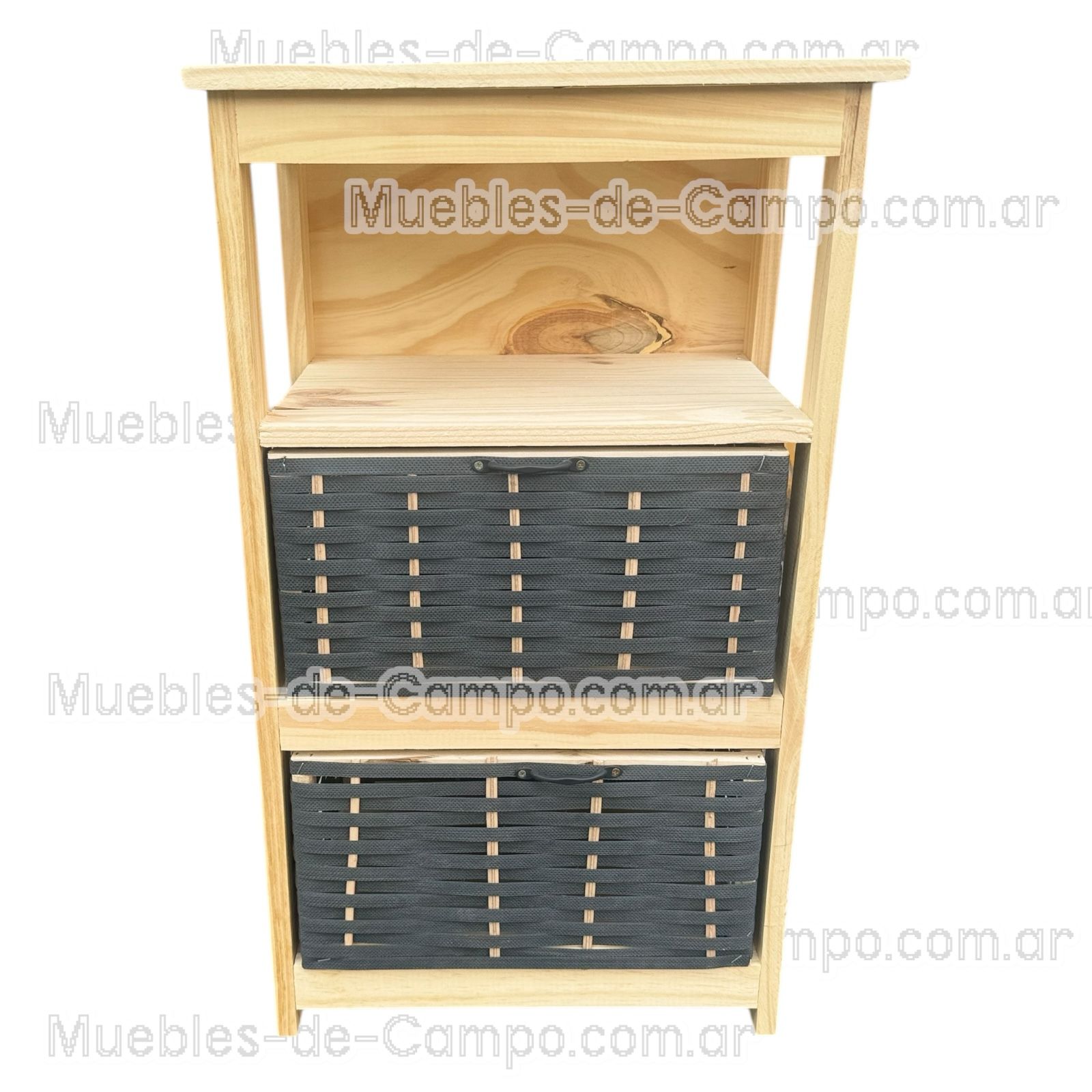 Canastero Organizador de Madera de Pino con 1 estante y 2 Canastos de suncho y mimbre – Diseño Funcional y Estilizado - Imagen 3