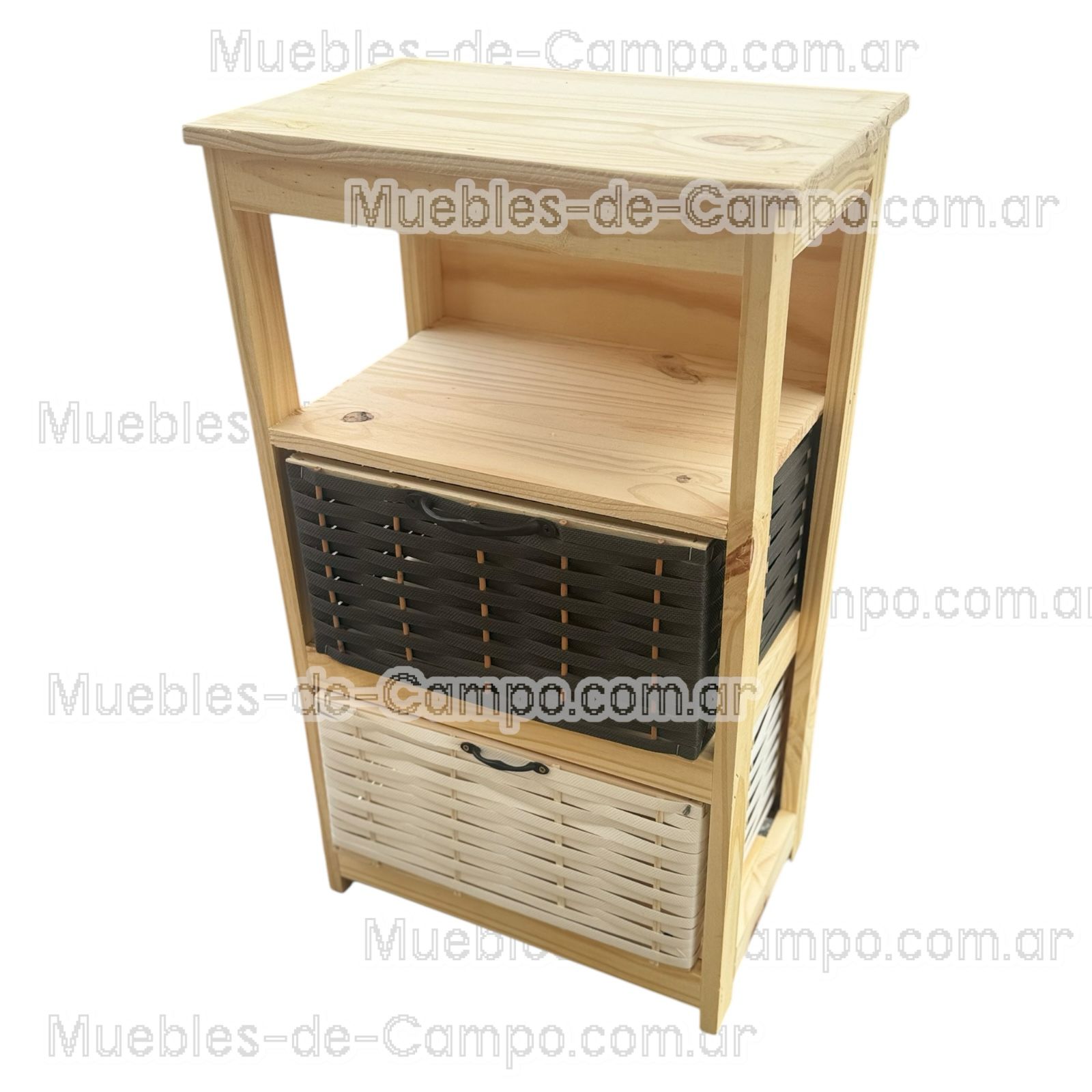 Canastero Organizador de Madera de Pino con 1 estante y 2 Canastos de suncho y mimbre – Diseño Funcional y Estilizado - Imagen 7