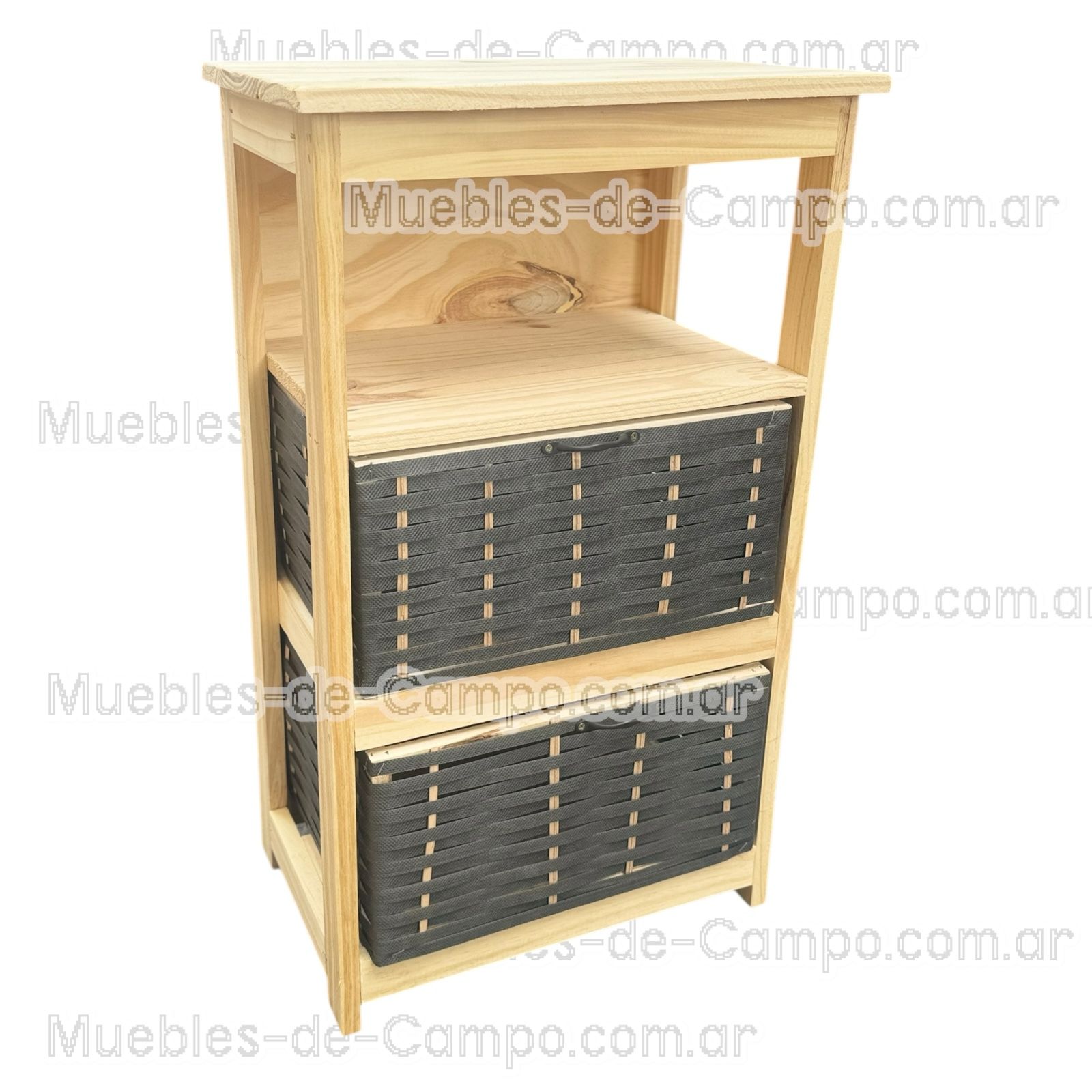 Canastero Organizador de Madera de Pino con 1 estante y 2 Canastos de suncho y mimbre – Diseño Funcional y Estilizado - Imagen 9