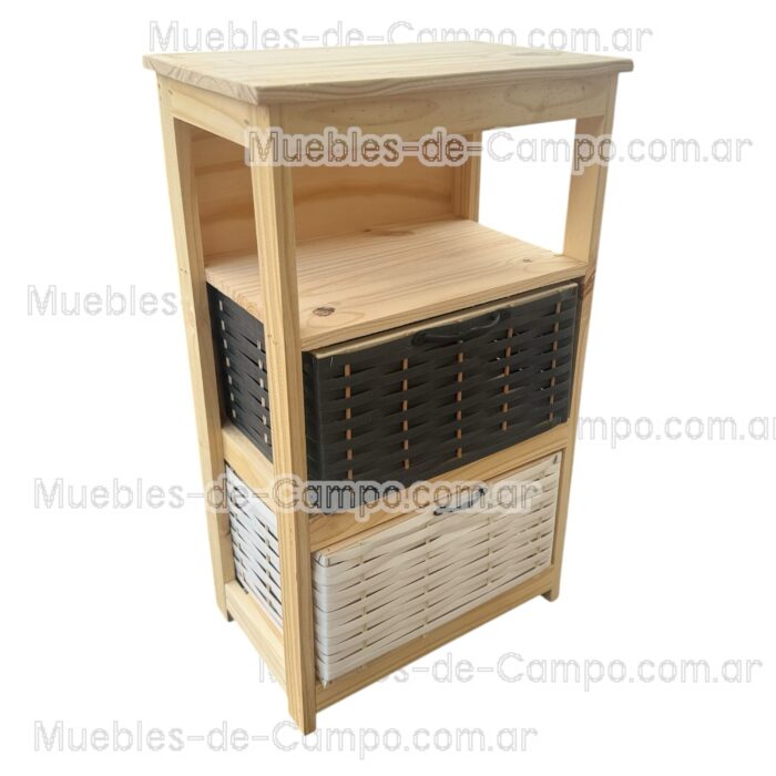 Canastero Organizador de Madera de Pino con 1 estante y 2 Canastos de suncho y mimbre – Diseño Funcional y Estilizado - Imagen 6
