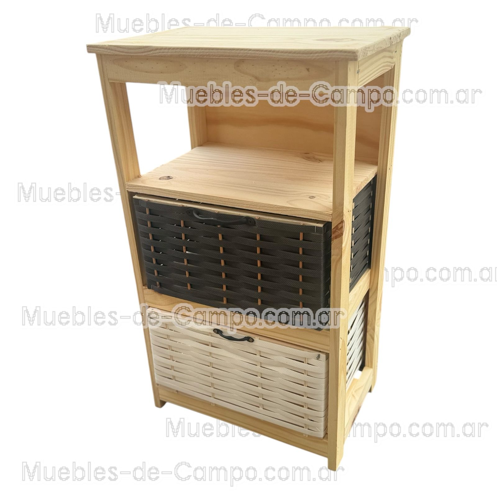 Canastero Organizador de Madera de Pino con 1 estante y 2 Canastos de suncho y mimbre – Diseño Funcional y Estilizado - Imagen 5