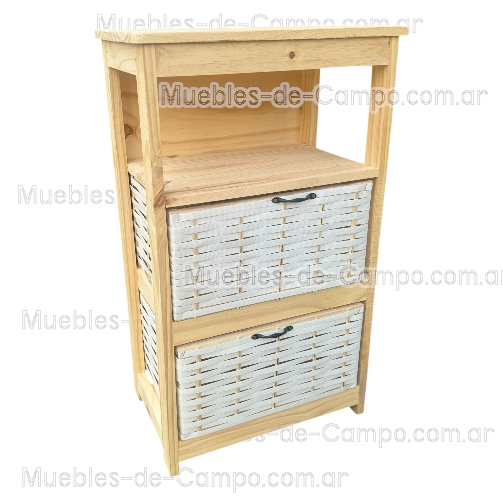 Canastero Organizador de Madera de Pino con 1 estante y 2 Canastos de suncho y mimbre – Diseño Funcional y Estilizado - Imagen 13