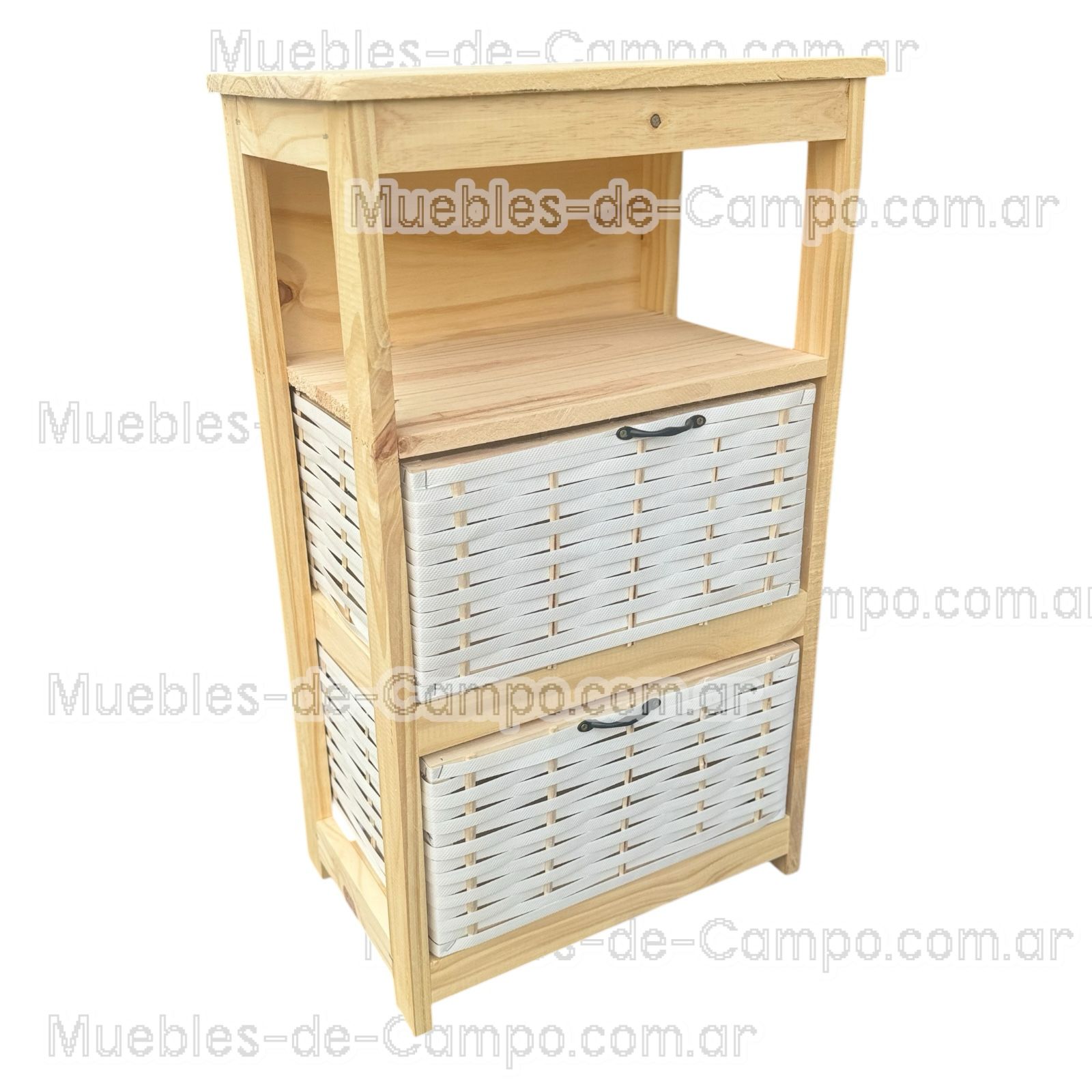 Canastero Organizador de Madera de Pino con 1 estante y 2 Canastos de suncho y mimbre – Diseño Funcional y Estilizado - Imagen 4