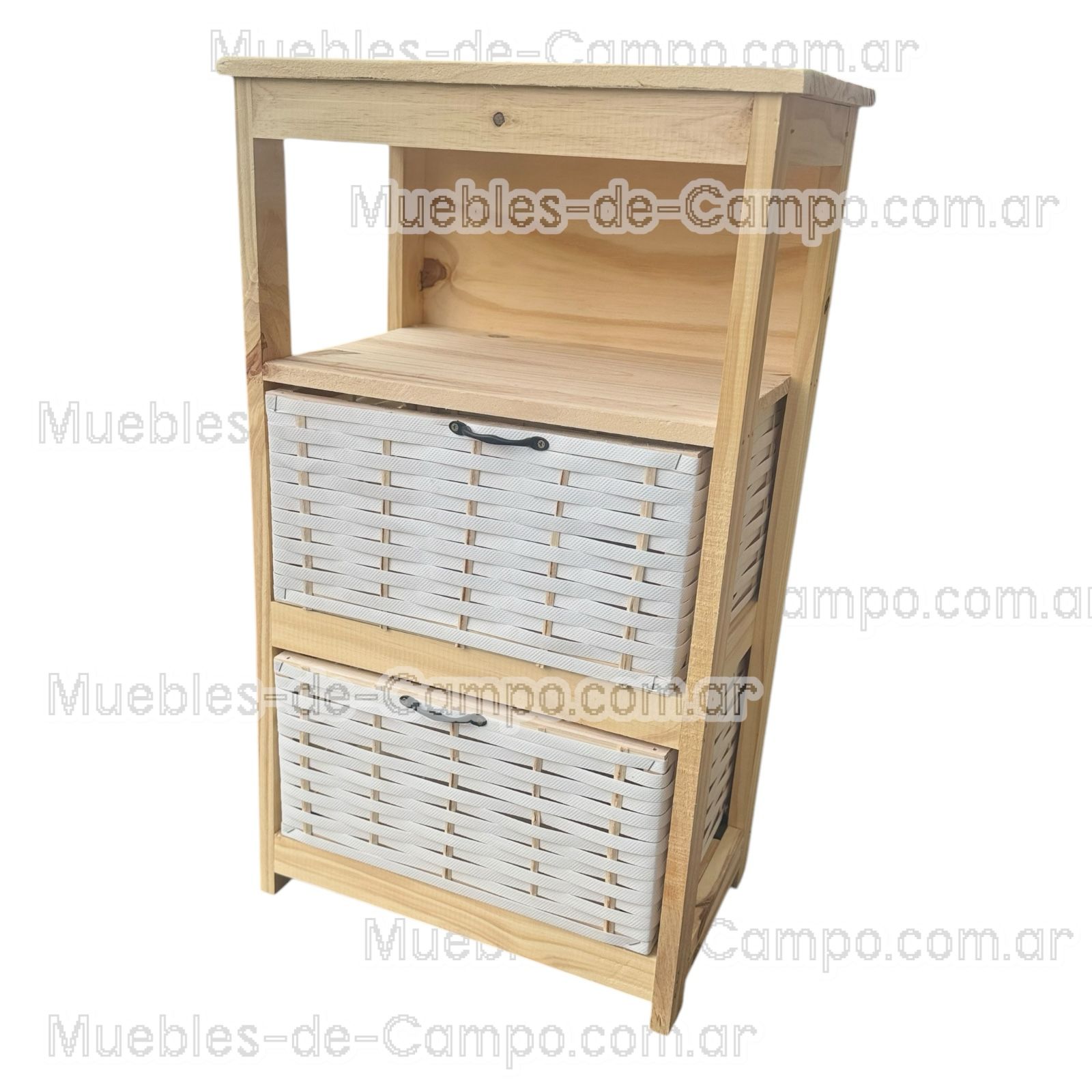 Canastero Organizador de Madera de Pino con 1 estante y 2 Canastos de suncho y mimbre – Diseño Funcional y Estilizado - Imagen 12