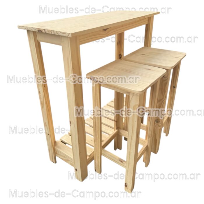 Combo Barra Desayunadora de Madera con Banquetas